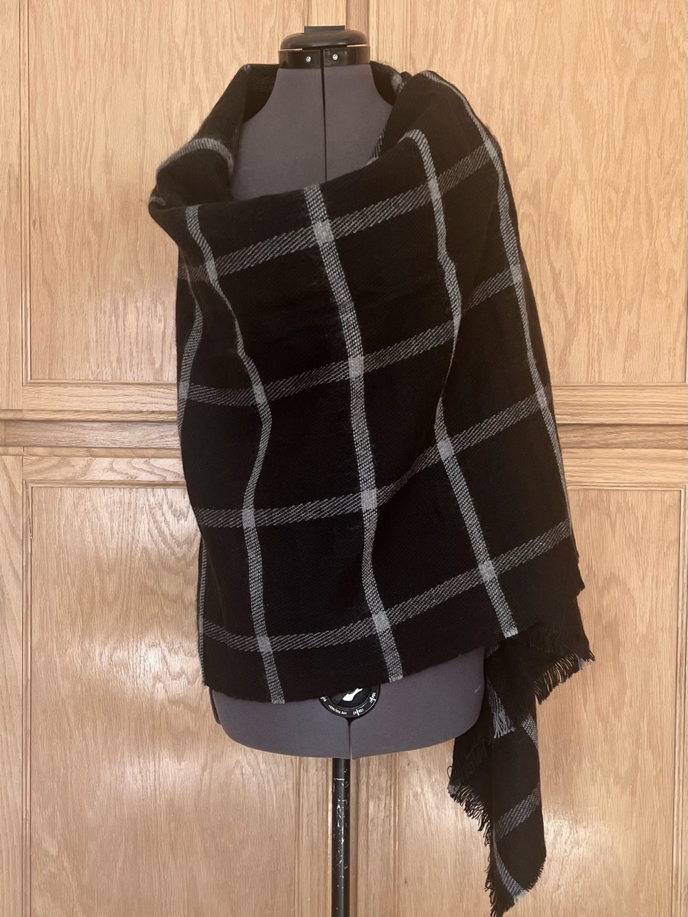 Sole Society Black Plaid Wrap Scarf